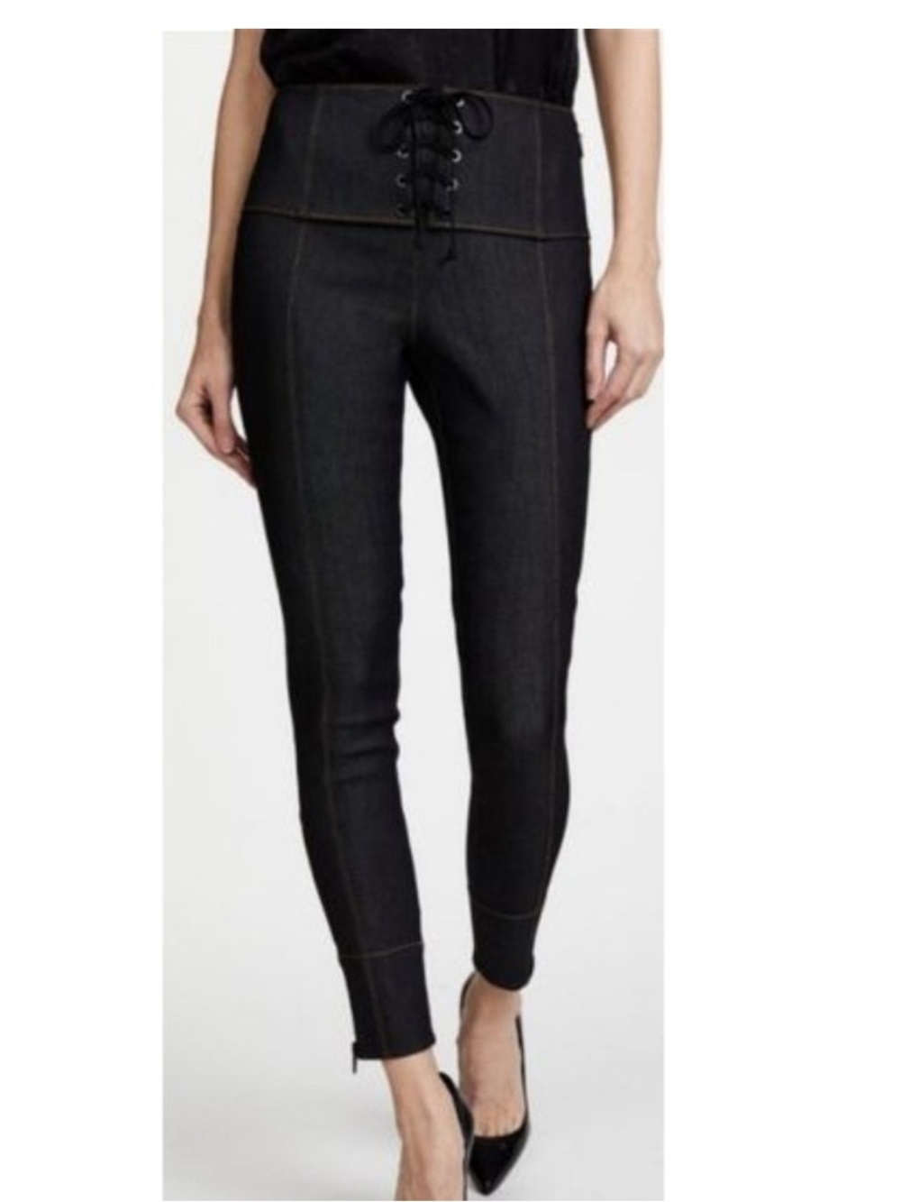 Cinq A Sept Andie Lace-Up Skinny Leg Ankle Jeans High-Rise Waist Corset Zippers